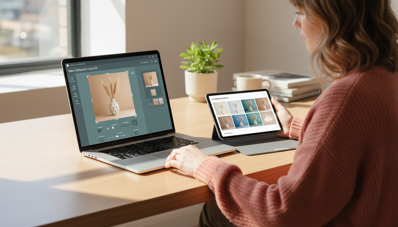 Persona editando imágenes para una campaña de email marketing con herramientas de IA